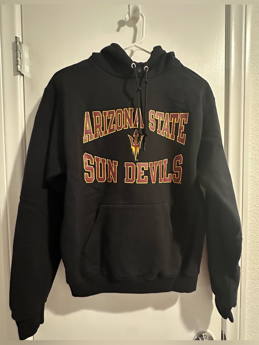 Black pullover hoodie with bold Arizona State Sun Devils chest graphic
